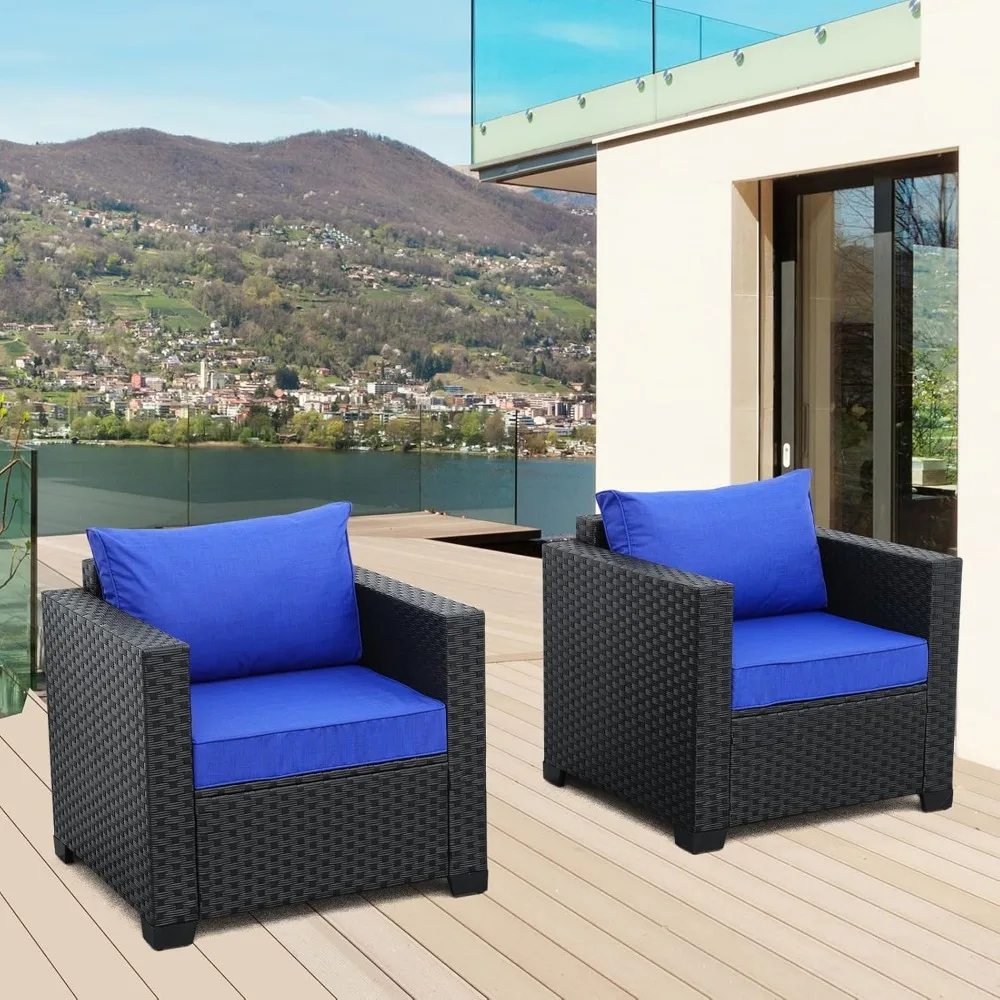 Outdoor Patio Single Sofa Chairs Set of 2 with Anti-Slip Cushions and Waterproof Features