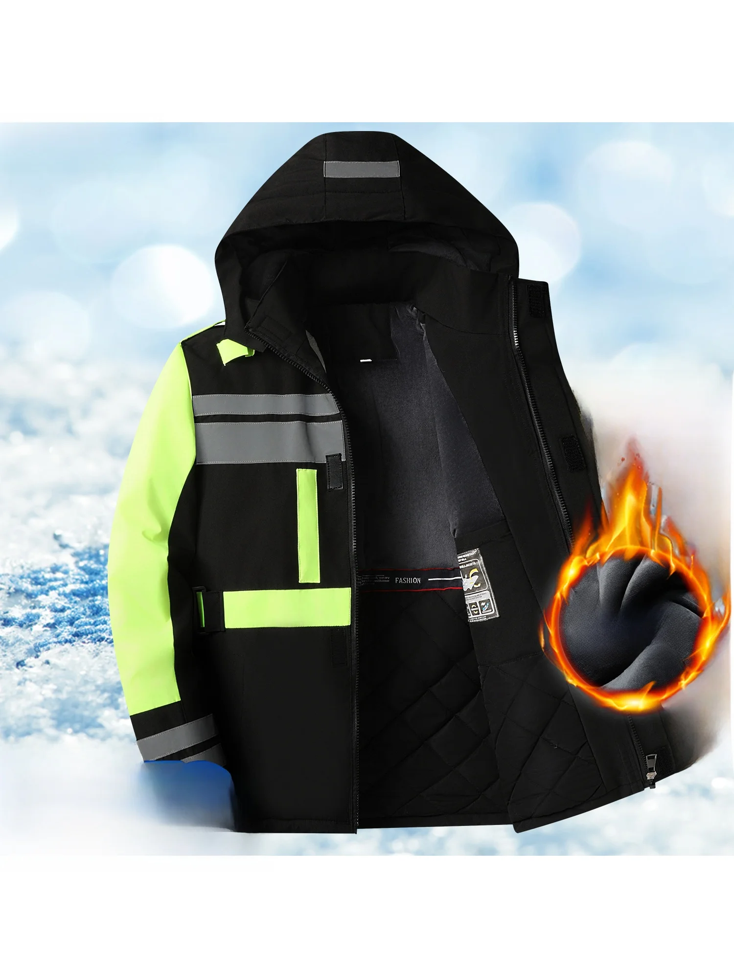 

Мужская утепленная флисовая хлопковая куртка с отражающими элементами для ночной работы, рыбалки, теплая повседневная куртка с длинным рукавом на молнии