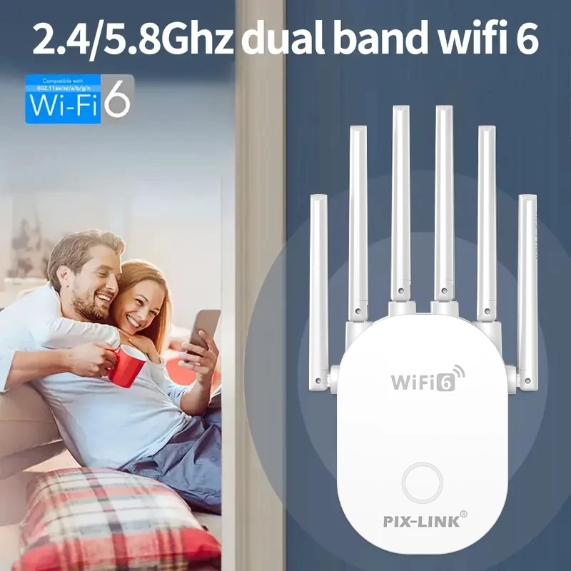 PIXLINK AX1800 ثنائي النطاق WiFi 6 راوتر 2.4G/5G جيجابت راوتر إنترنت لاسلكي لبث الألعاب المنزلية، سهل الإعداد