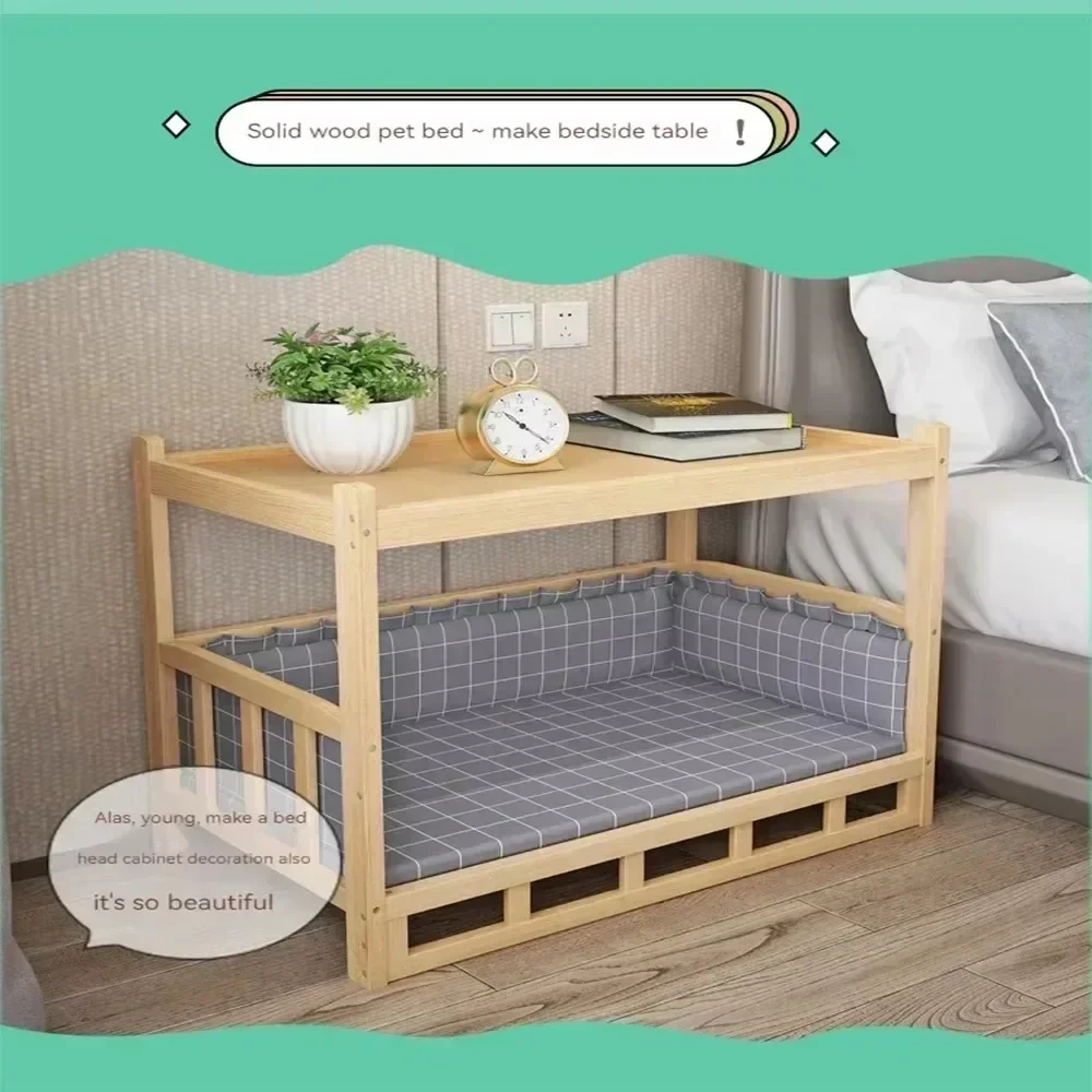 Solid Wood Dog House And Dog Bed Luxury Durable Eco-Friendly Largewooden Pet Housepolished And Smooth Detachable Pet Accessories