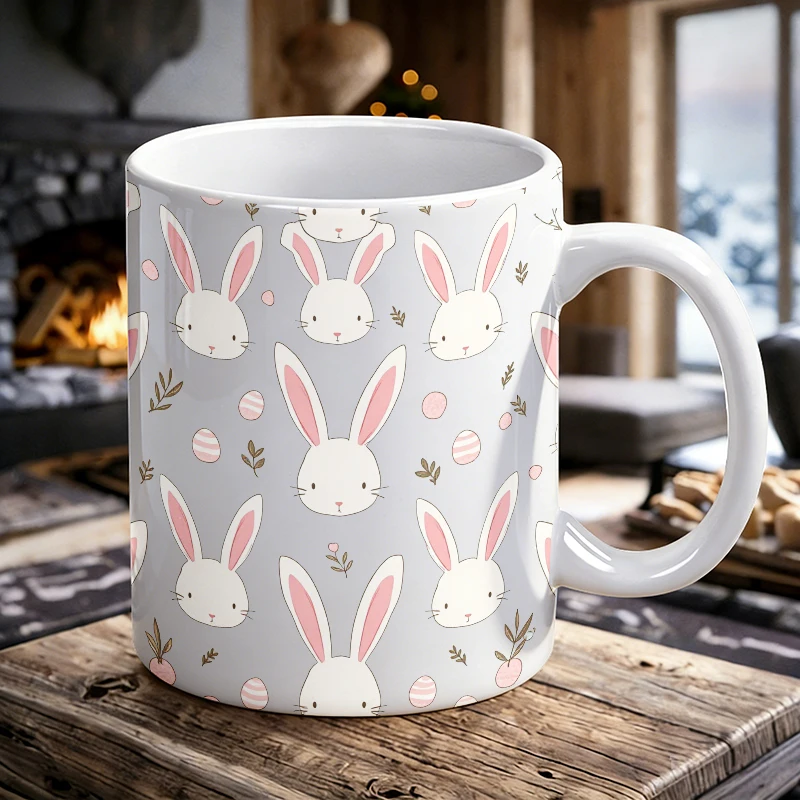 

Q-version rabbit face full print ceramic cup, coffee cup, milk cup, office tea cup, drinking cup, colorfast, gift for friends