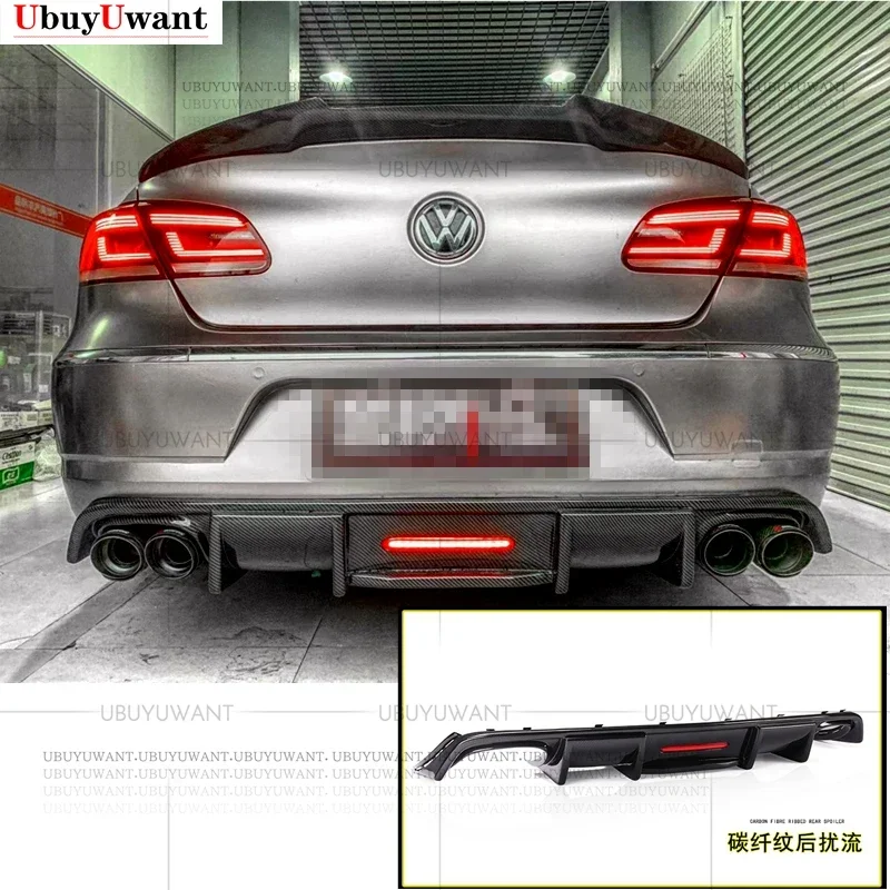 Carbon Fiber ABS Rear Lip With LED Light FOR Volkswagen Passat CC Wing 2009-2017 Fins Shark Style Diffuser Bumper Guar