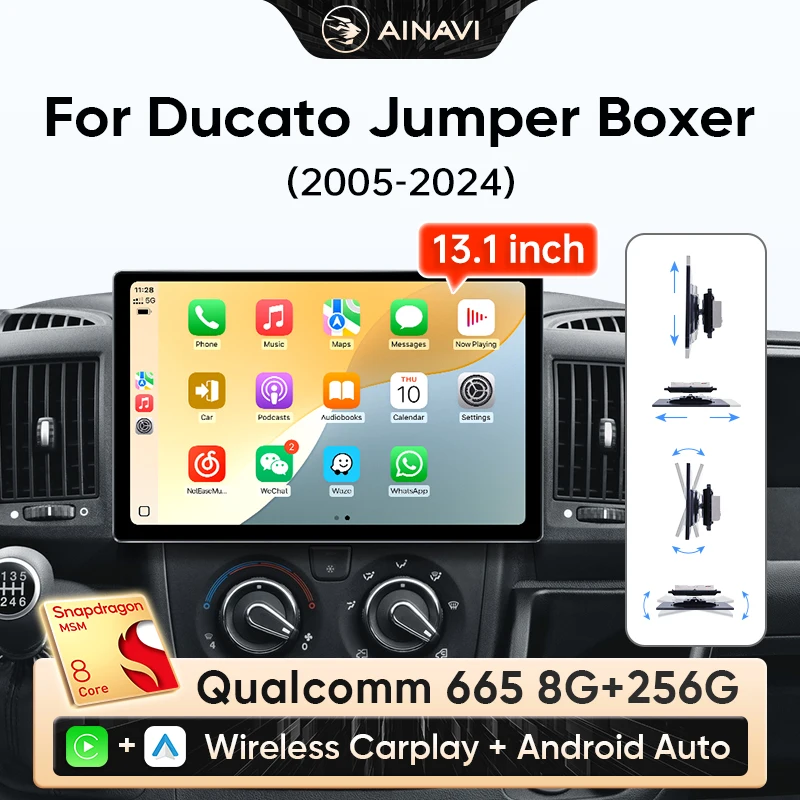 

Автомобильный радиоприемник Ainavi 13,1 для Fiat Ducato Citroen Jumper Peugeot Boxer 2005-2024, беспроводной Carplay, Android, автомобильный мультимедийный плеер