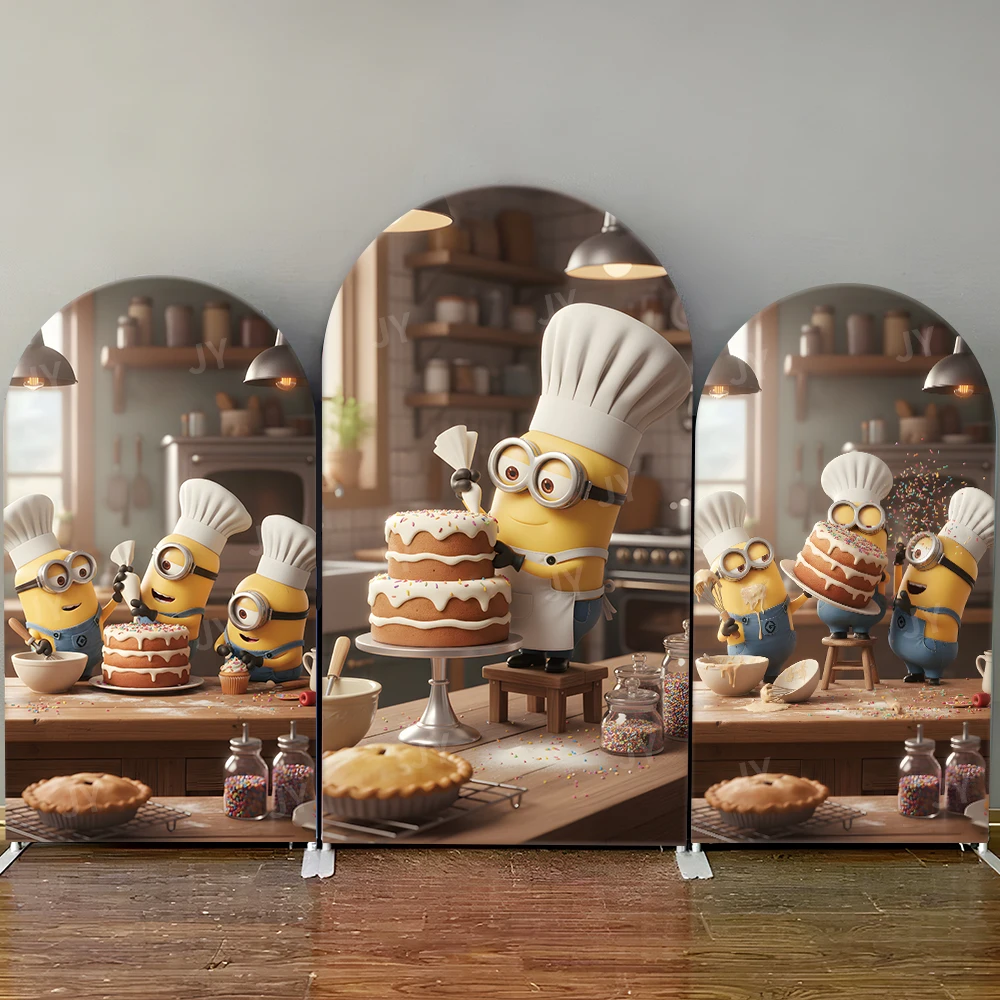 

Minions Arch Backdrop Cover Chef Baker Themed Decoration for Kids Happy Birthday Party Photo Booth Backdrop Baby Shower Event