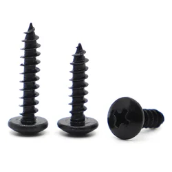 10/50pcs M3 M3.5 M4 M5 M6 Black Steel Phillips Truss Head (Cross Recessed Mushroom Head) Self Tapping Screws