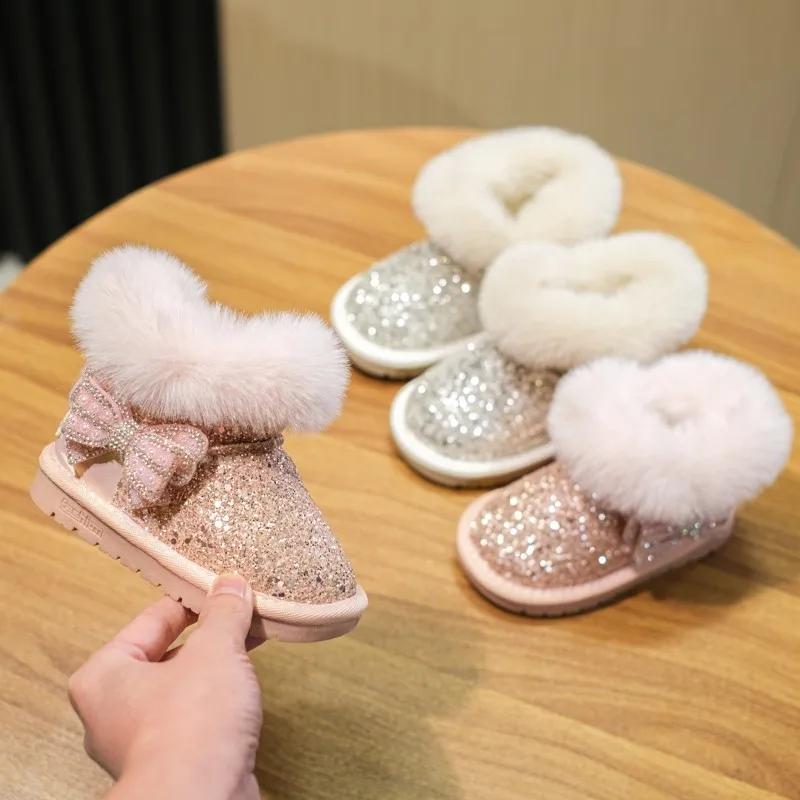 2026 Winter Kids Fashion snow boots thick Child Genuine Leather warm plush soft bottom baby girls boots winter ski boot for baby