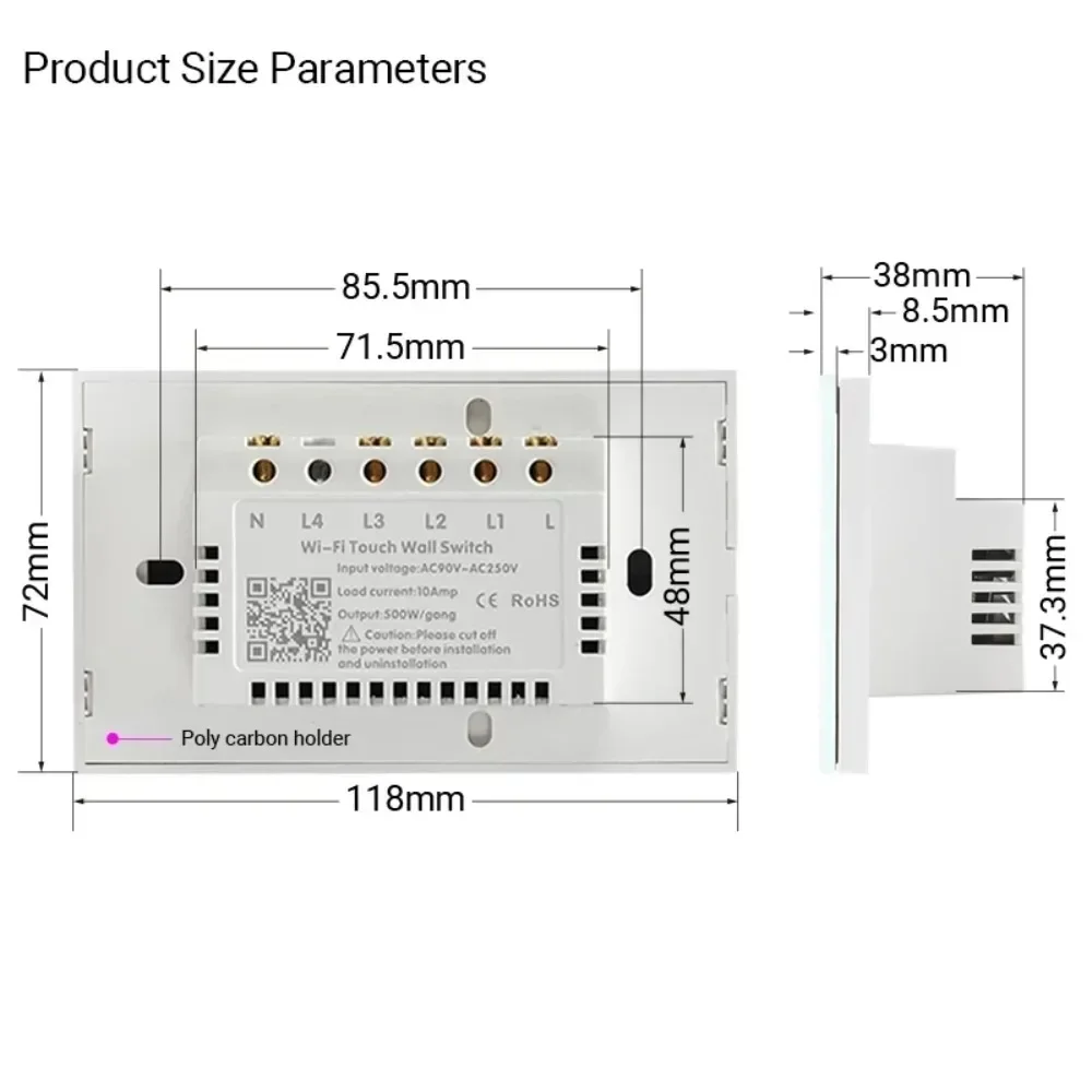 Shawader Wifi Smart Light Wall Switch Touch Sensor Glass Panel 2/3 Way Wireless Voice Remote Control by Tuya Alexa Google Home