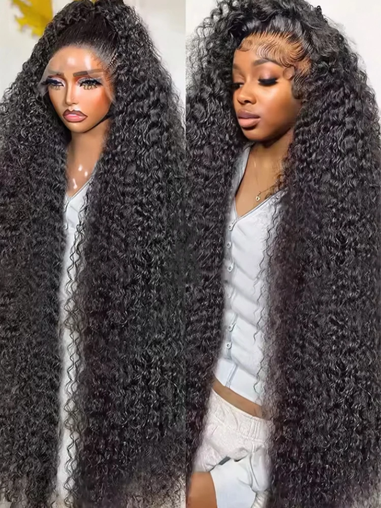 شفاف 250% كثافة المياه Culry كامل الدانتيل الباروكة الأمامية شعر الإنسان 40lnch موجة عميقة 13x4 Hd الدانتيل شعر مستعار أمامي للنساء #1