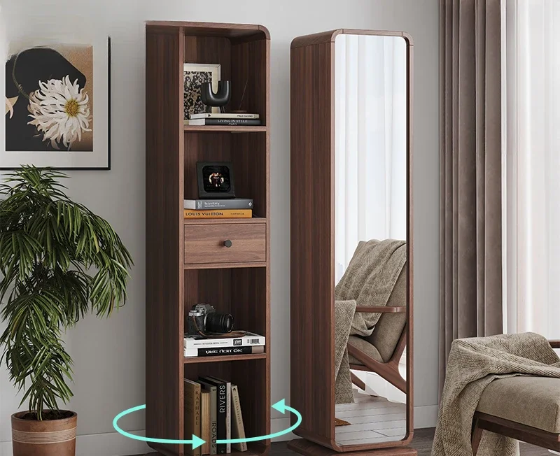 

Rotating bookcase Solid wood living room Floor-to-ceiling display cabinet Mirror change wardrobe Corner cabinet Sofa