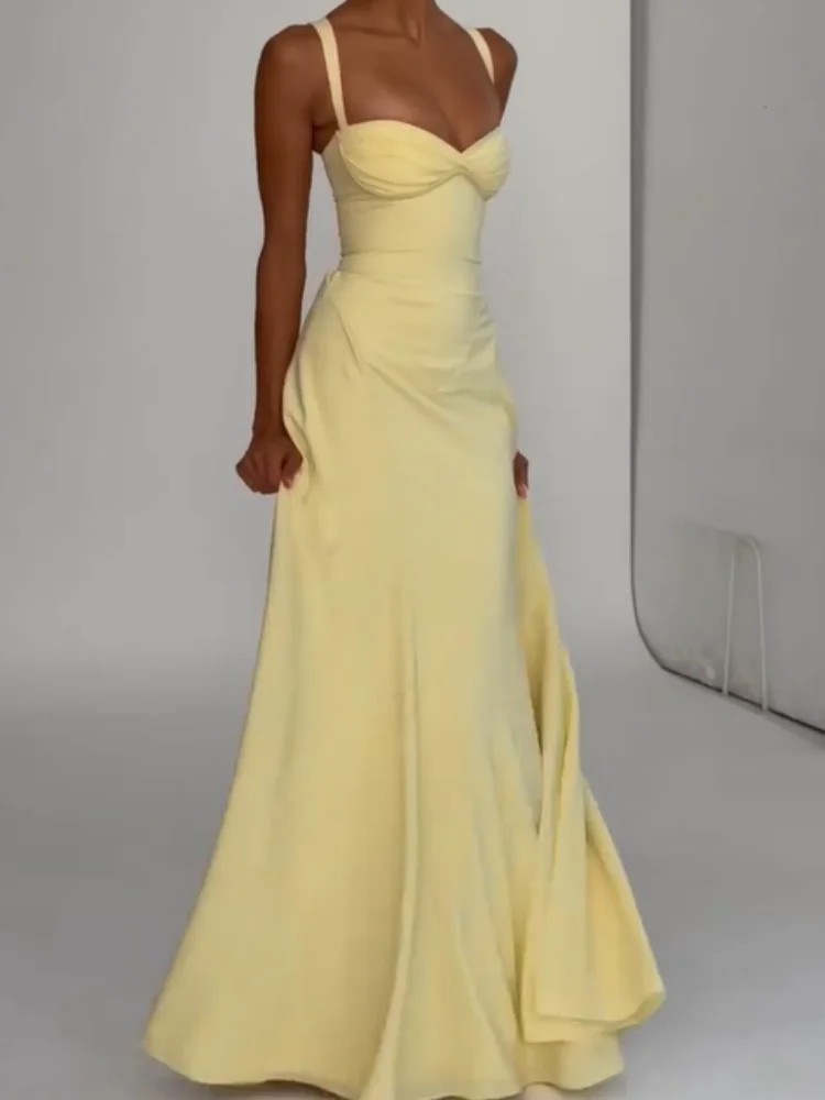 

Женское желтое платье с низкой спинкой, высокой талией, шнуровкой, без рукавов, на бретельках, с эффектом утяжки талии, для вечеринок и клубов