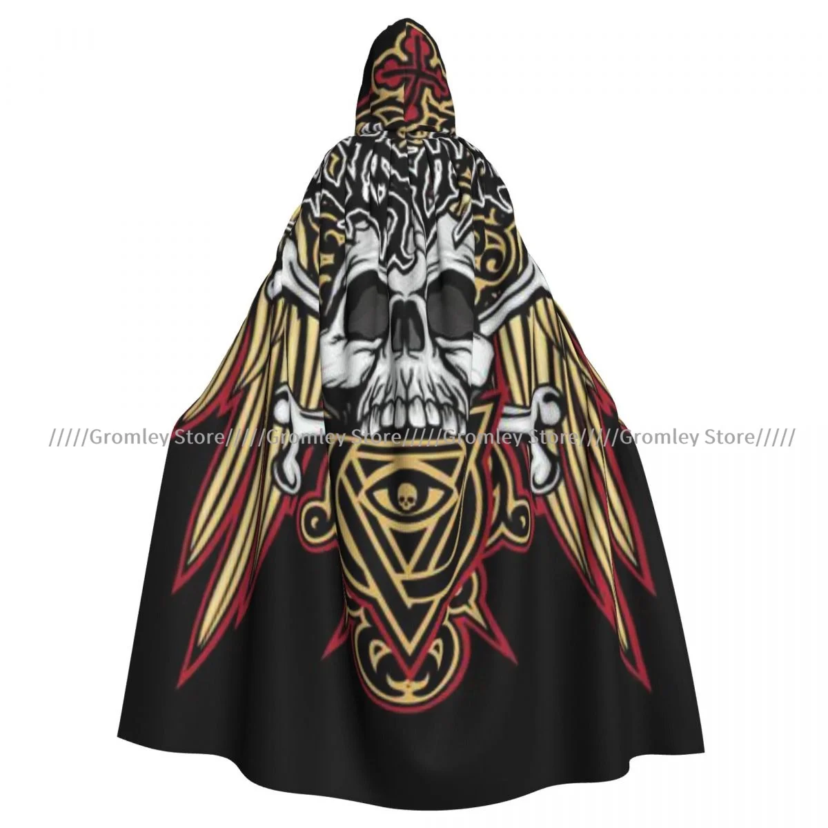 Gothic Skull Grunge Witch Cloak Hooded Cosplay Costume Halloween Adult Long Party Cape