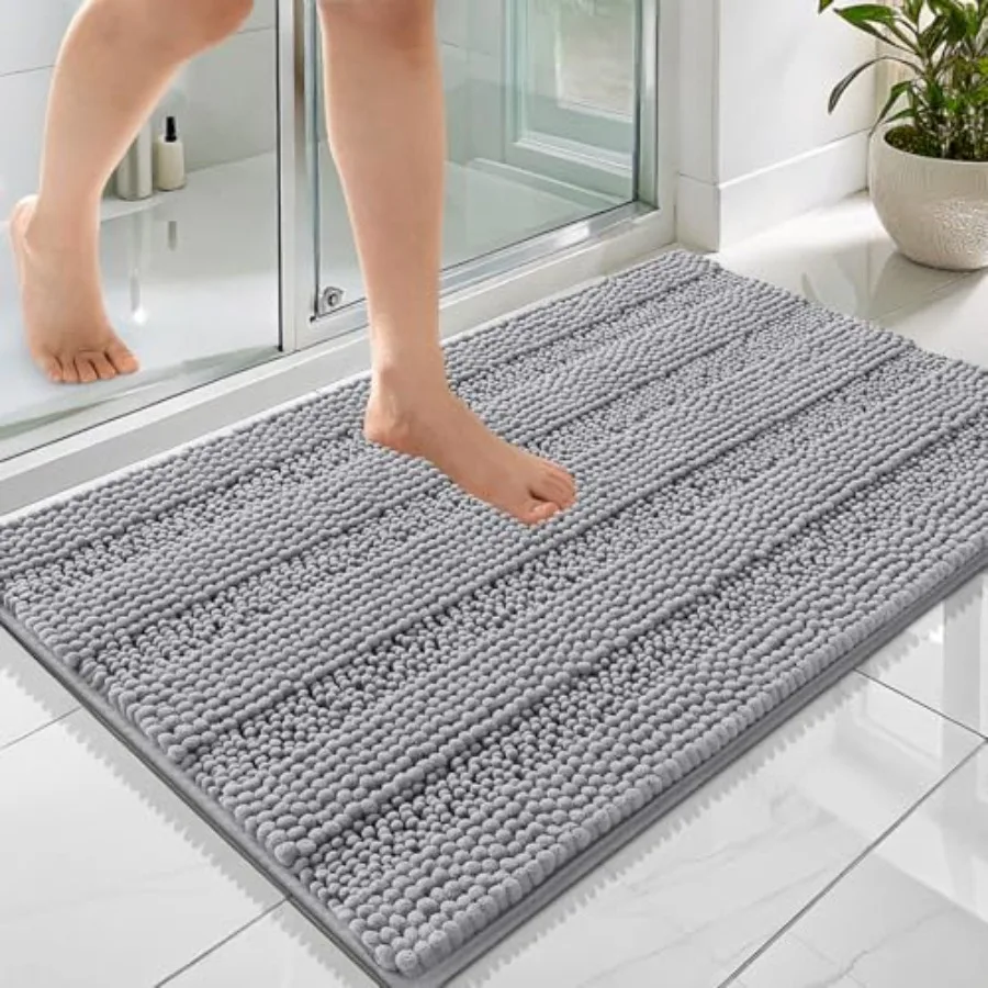 

Thick Bathroom Rugs 36x24, Extra Soft Absorbent Chenille Striped Bath Rugs, Rubber Backing, Machine Wash Dry, Bath Mats for Bat