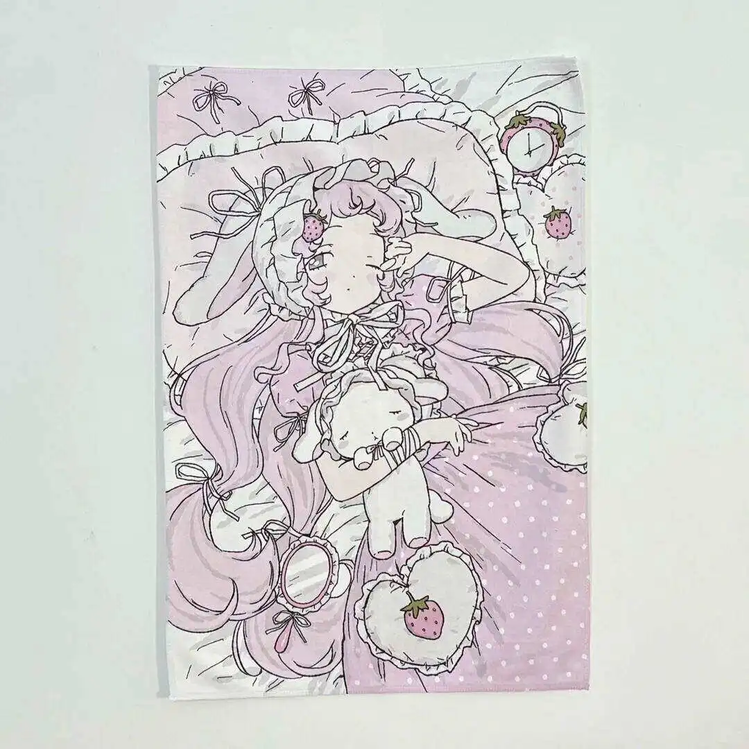 Pink Japanese Style Pretty Girl Tapestry for Bedroom Decor Fabric Wall Art Photo Backdrop Cloth
