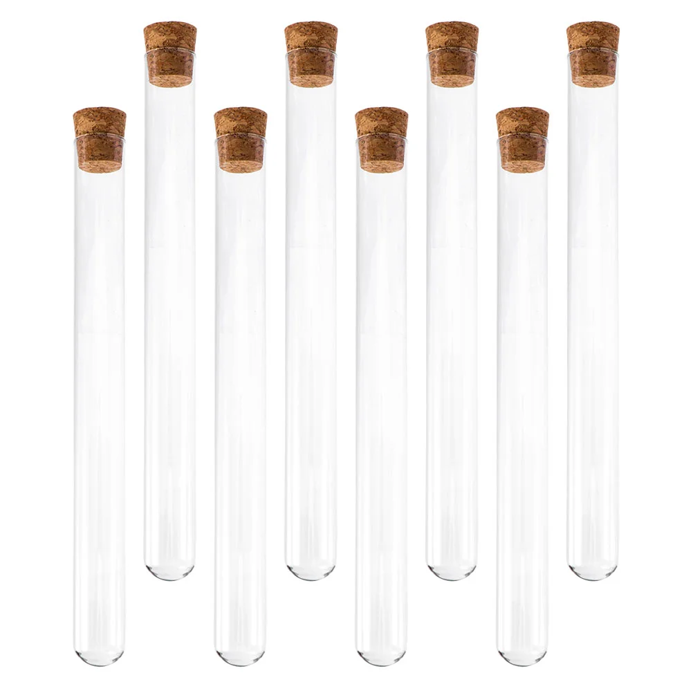 8 Pcs Sample Round Bottom Glass Test Tube Mini Tubes Laboratory Accessory Bamboo