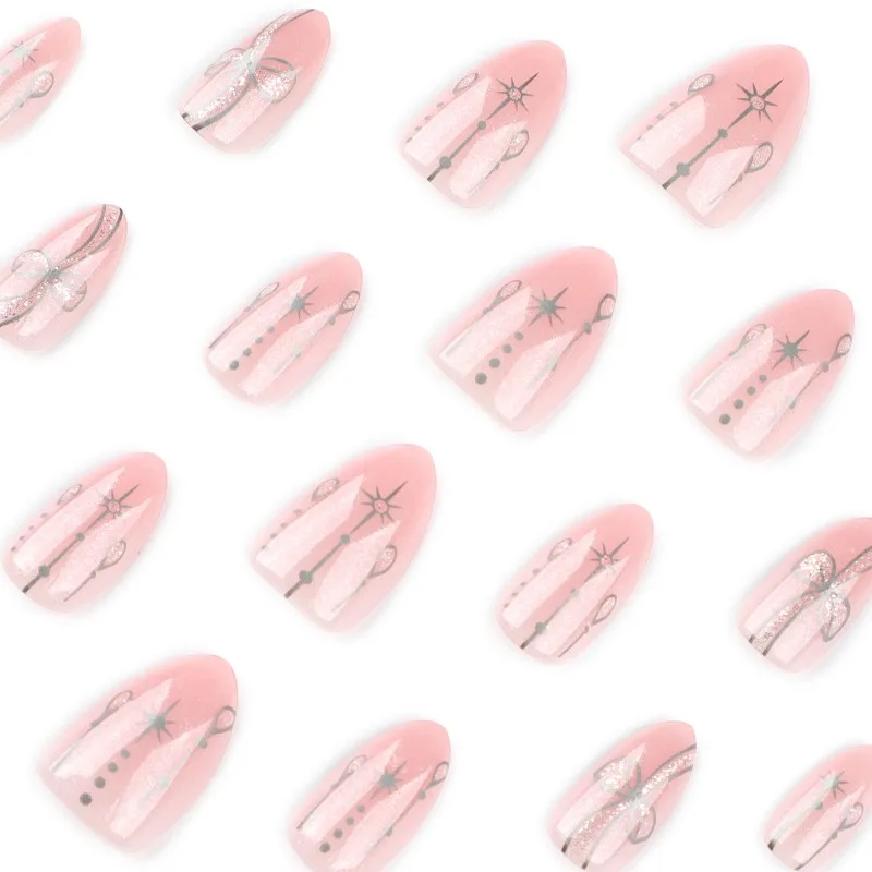 24 szt. Krótkie Paznokcie Dociskane dla Kobiet Migdałowe Sztuczne Paznokcie do Klejenia Gotowe Sztuczne Letnie Końcówki Paznokci Zestaw Protezowych Paznokci 2025
