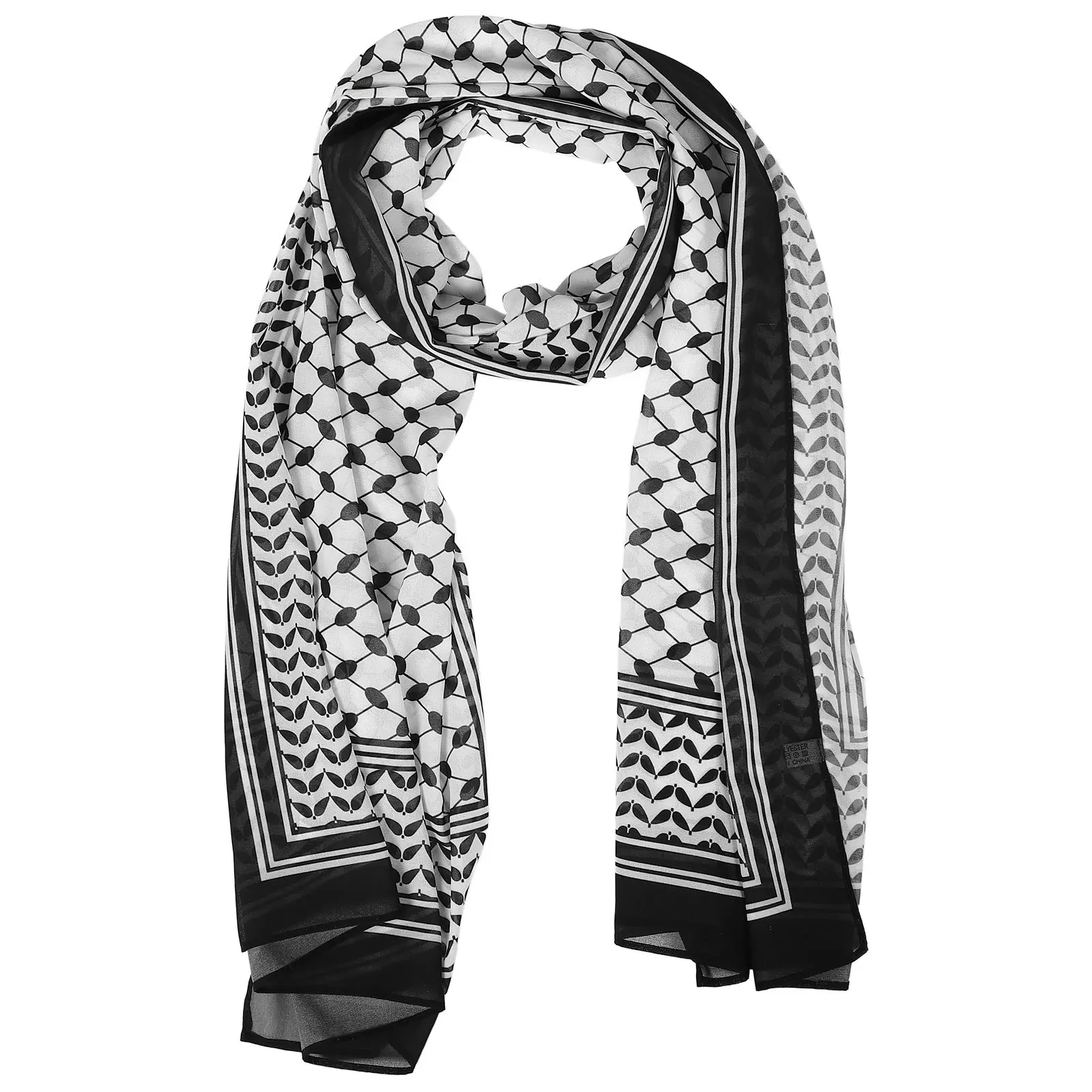 ファッションシフォンヘッドスカーフ 女性用 ブラック ホワイト アラブプリント 軽量 快適なスカーフ 旅行 結婚式 パーティー 日常着用