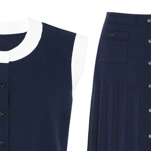 

Color Block Sleeveless Knit Top + Pleated Midi Skirt Set Spring Summer Chic Casual Women's Two Piece Outfit