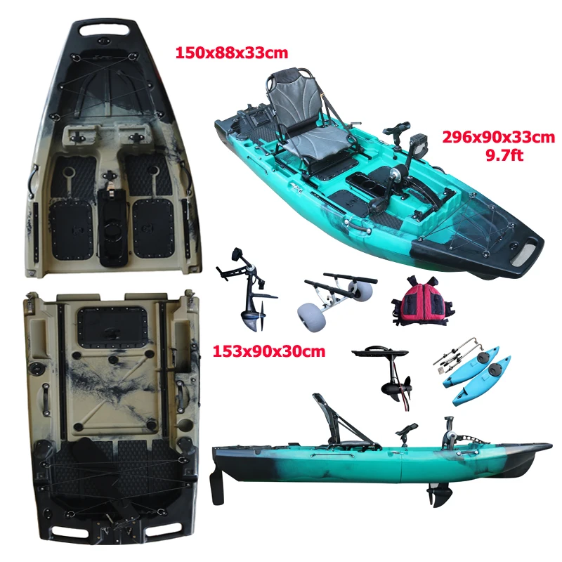 Modular Pedal Kayak, 9.6ft 1-Person Solo, Detachable Split HDPE Hull, Propeller Pedal Drive, for Lake River Ocean Angling Tour