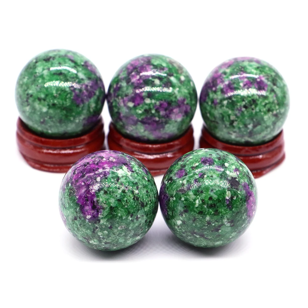 

30mm Round stone Ball Natural Crystals Ruby Zoisite Globe Massaging Ball Wicca Healing Quartz Sphere Rocks Home Decoration Gift