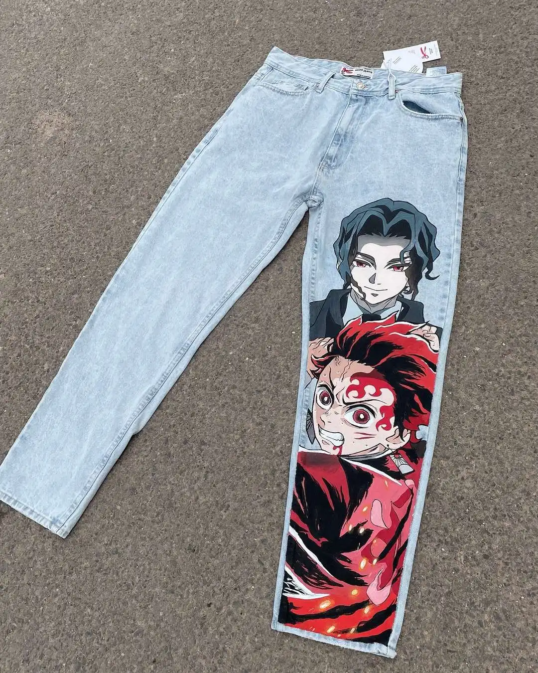 Harajuku Anime Muzan and tanjiro Print Baggy Jean Wide Leg Trouser New Style Streetwear Y2k Jeans for Men Women High Waist Pants