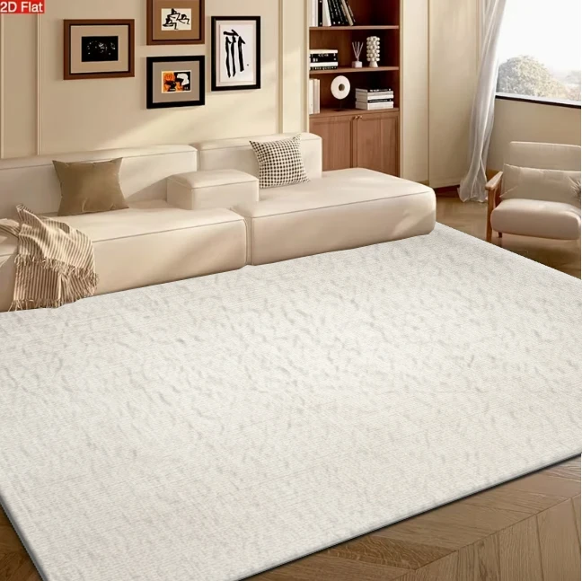 Solid Light Beige Linen Textured Carpet Flooring Simple Large Floor Rug for Living Room Bedroom Apartment Indoor Decor