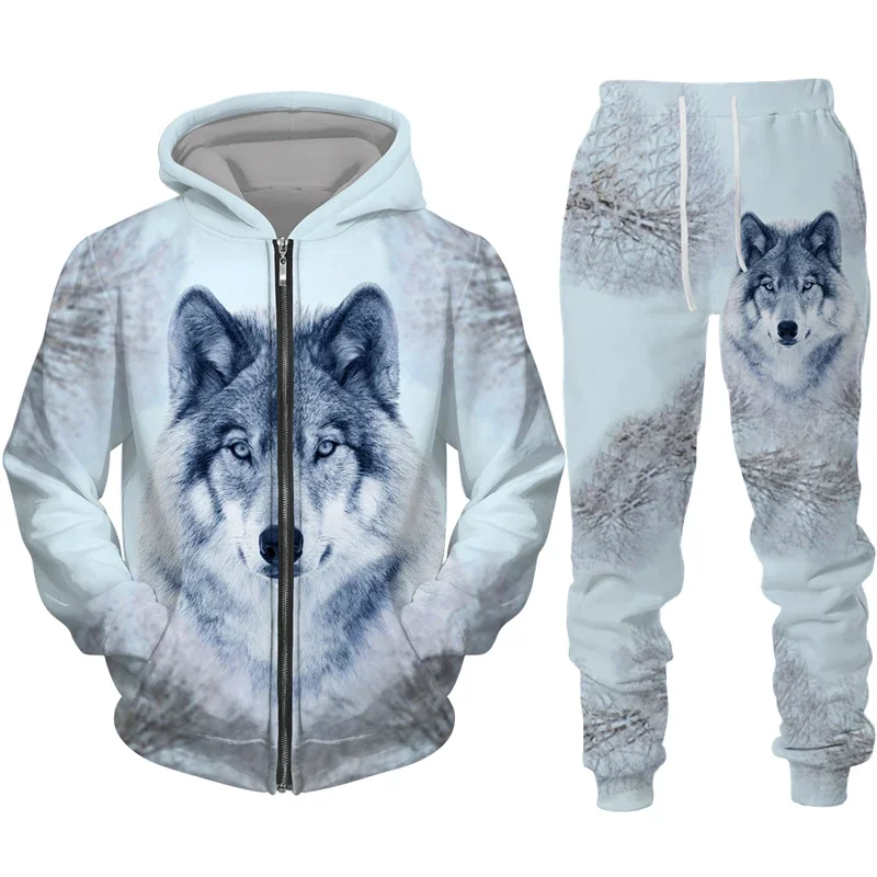 Zipper Hoodie Suit Animal Wolf 3D Print Men Tracksuit/Pants Casual Streetwear Long Sleeve Oversize Autumn Winter New Hot-selling