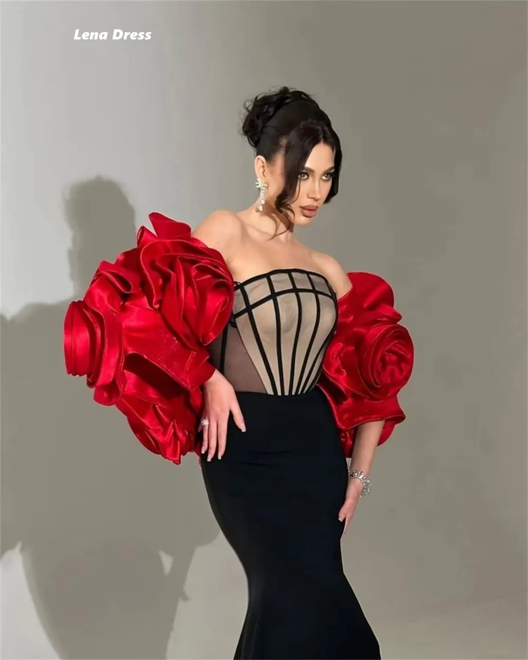 فساتين سهرة نسائية فاخرة مخصصة من Lena للمناسبات الخاصة شال فساتين طويلة أنيقة 2025 ذيل السمكة الفاخرة للمرأة