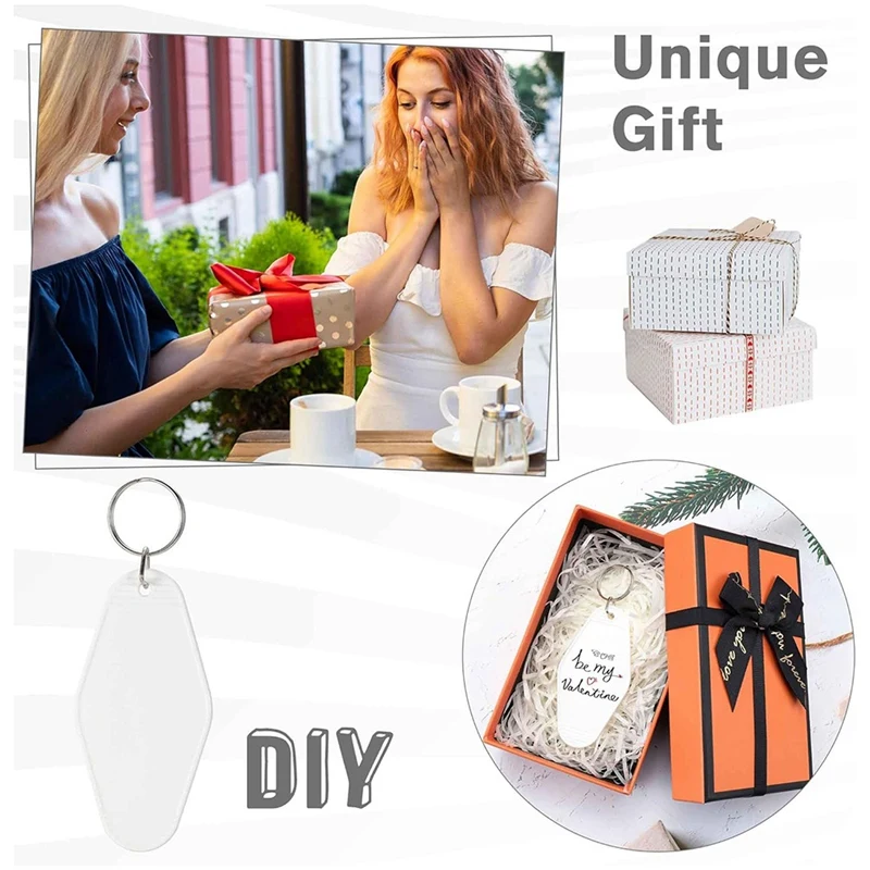 PWS 50Pcs Blank Motel Keychain Bulk With Key Rings,Vintage Hotel Keychains Key Tag For Vinyl DIY Crafts