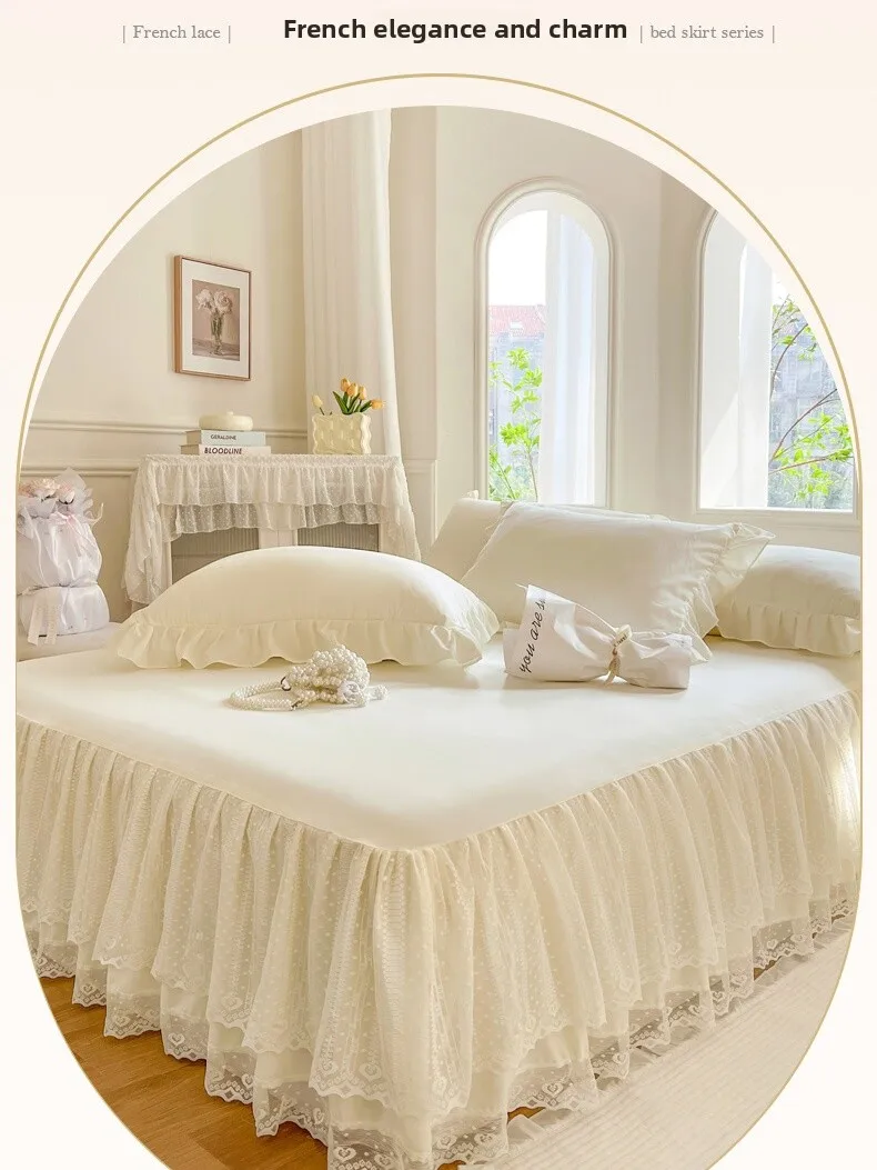 

Princ Sle Bed Skirt Cover Single Piece 8x2x22m Double Size High End Lace Trim Bedding Protection Cover