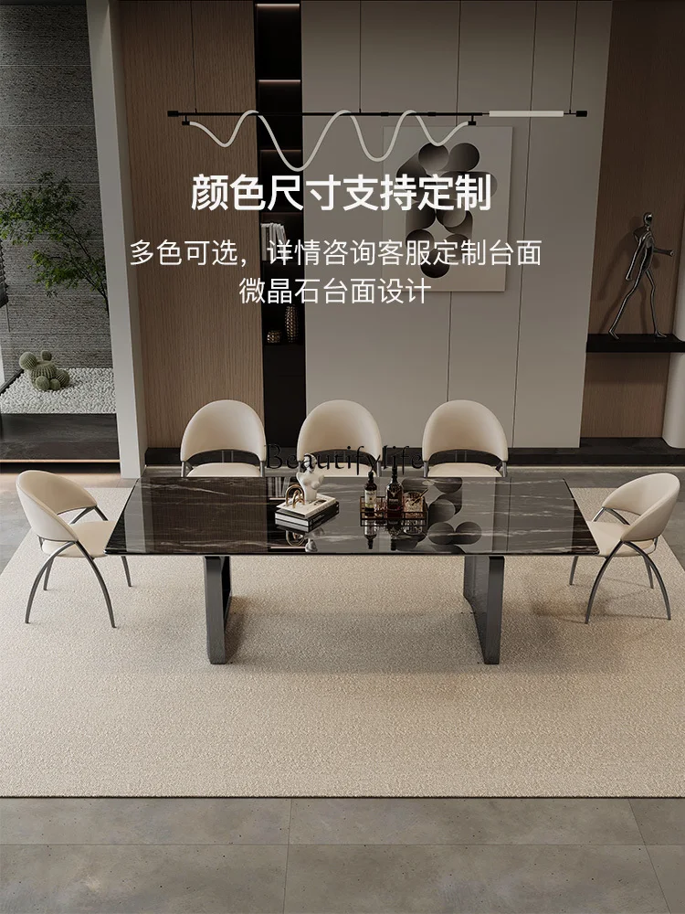Italian light luxury natural color ultrasound microcrystalline stone high-end custom marble simple modern dining table