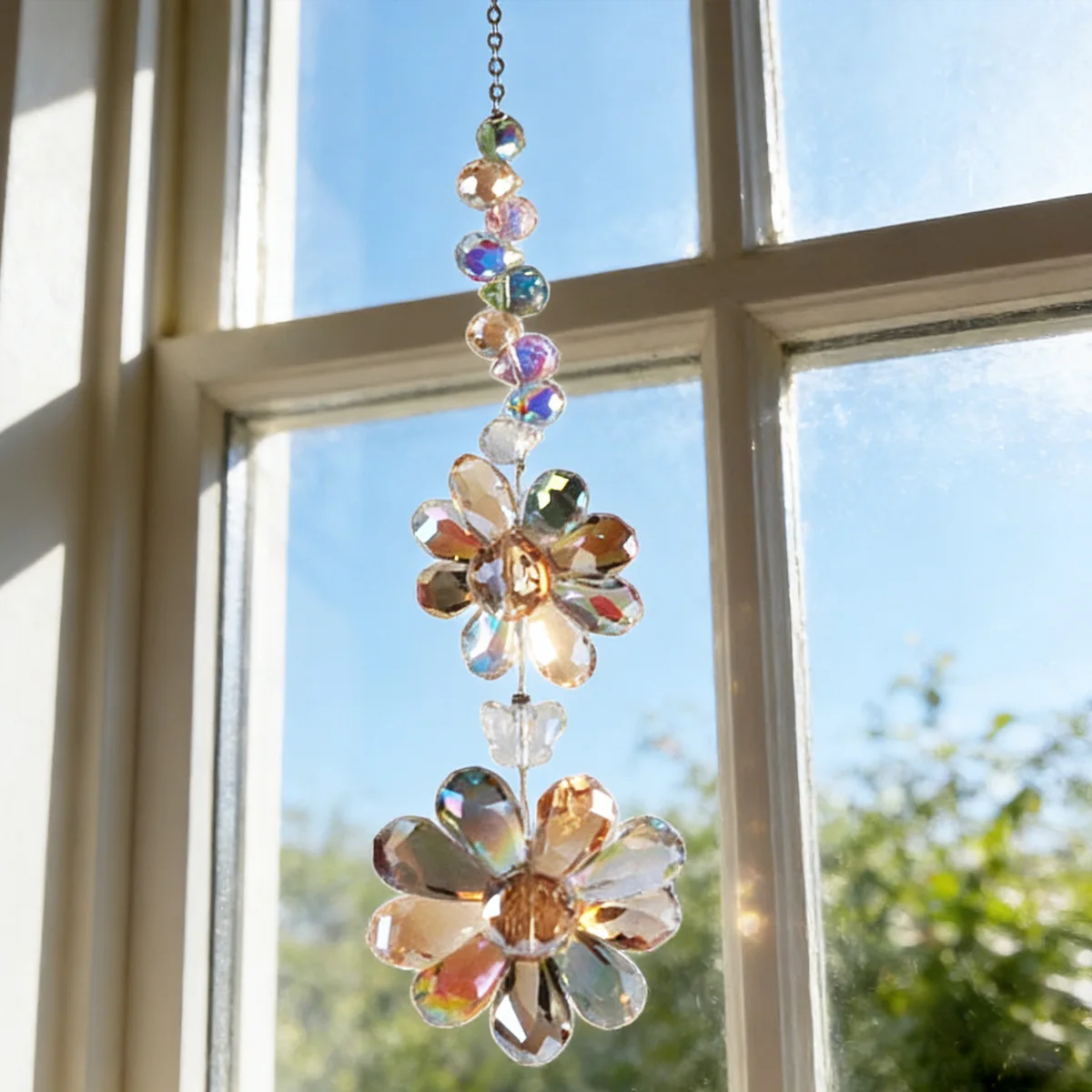 Crystal Flower Suncatcher Window Hanging Ornament Rainbow Maker Sun Catcher Indoor Outdoor Patio Garden Decor Crystal Gift