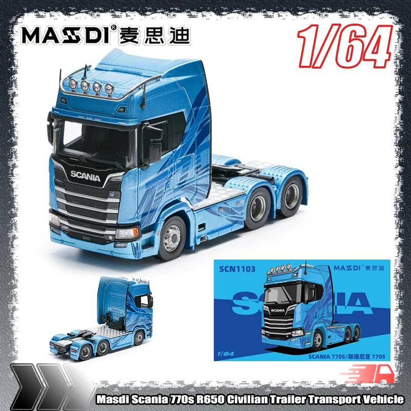 New Masdi 1:64 Scania 770s R650 Civilian Trailer Transport Vehicle Alloy Small Model Miniature Die-Cast Customized Kids Toy Gift