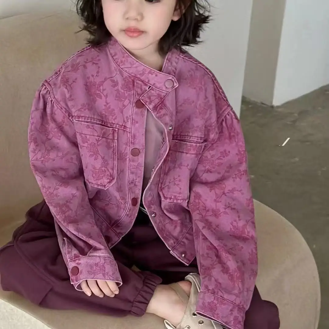 

2026 New Girls Jacket Spring and Autumn Children's Purple Denim Coat Girls' Workwear Jacket Baby Casual Cardigan