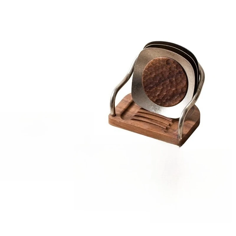 For Titanium Inlaid Walnut Teacup Mat, Household Thermal Insulation and Anti-scalding Coaster, Tea Ceremony Accessories