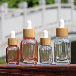 Pink Glass Dropper Bottle Square 10ml 30ml Bamboo Cap Empty Bottle for Serum Essential Oil Tube Pipette Refillable Bottle Travel