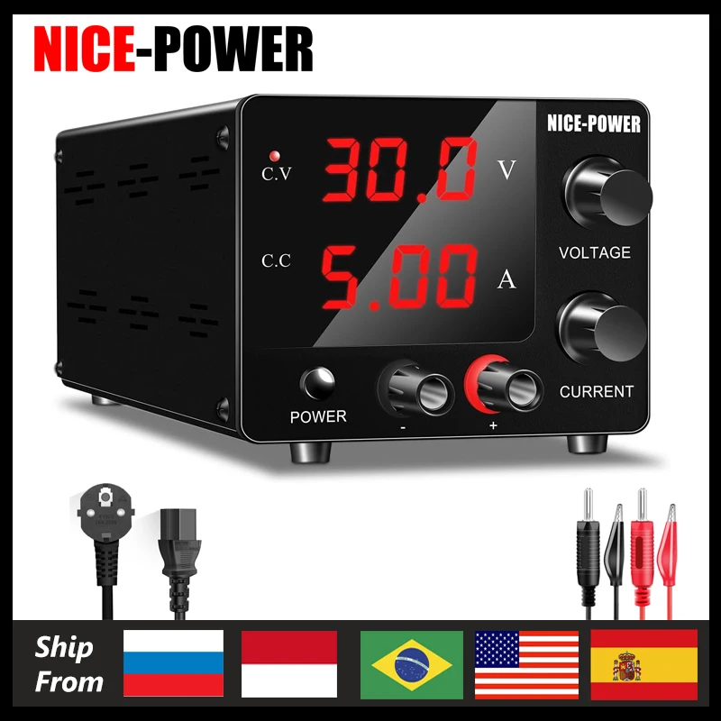 NICE-POWER DC Power Supply, 30V 5A 15V 10A Adjustable Switching Regulated Power Supply with Encoder, Mini Bench Lab Power Supply