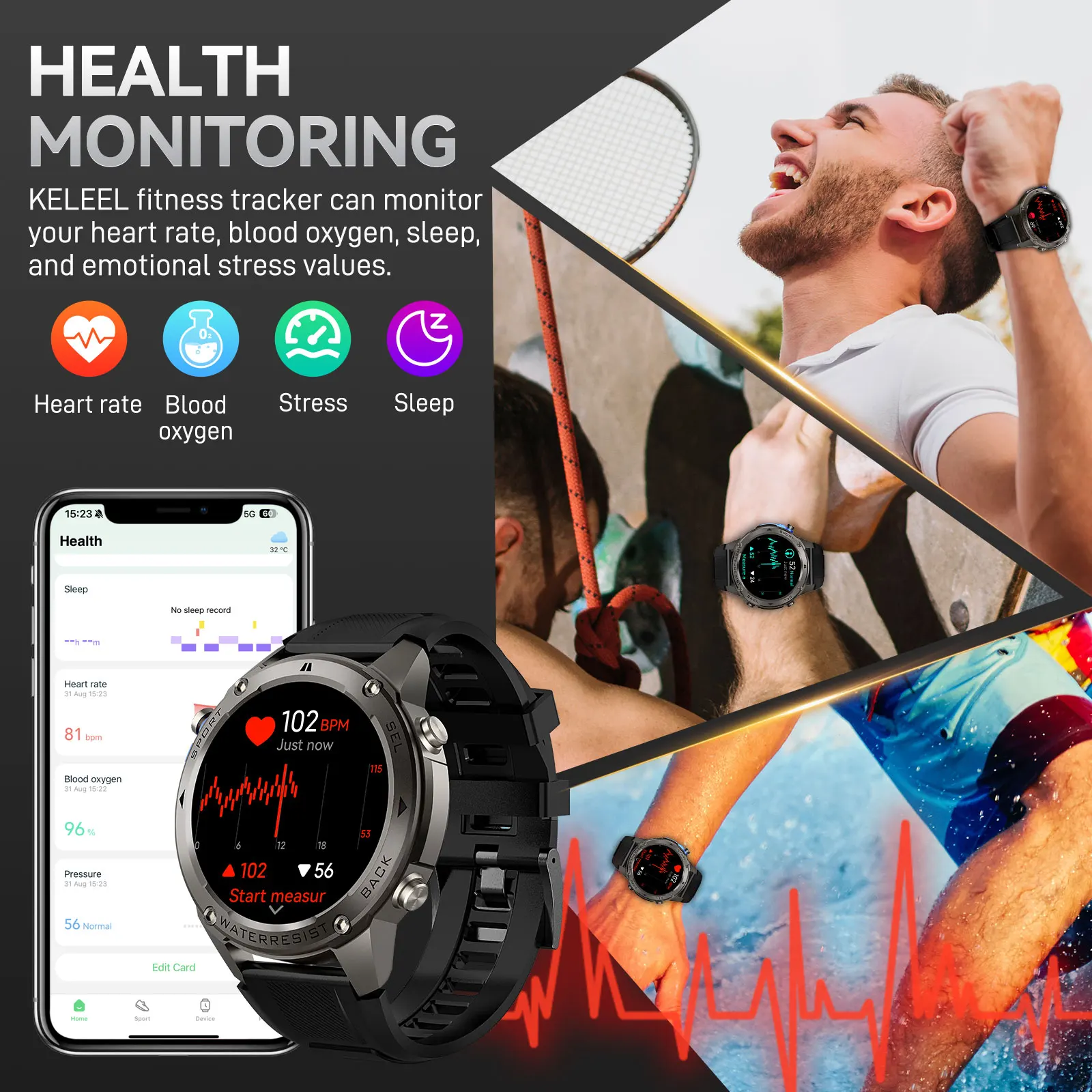 LaNikar Military Smart Watch for Men 5ATM Waterproof with GPS LED Always Display Watch with HR/SPO2 Monitor for iPhone Android