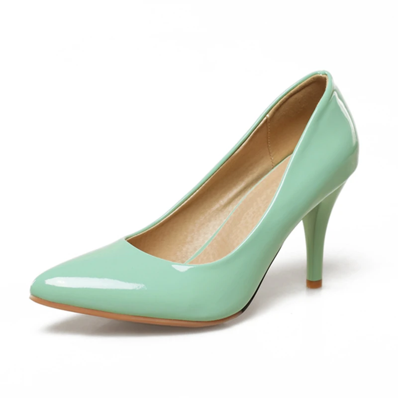 Zapatos de tacón a la moda con punta estrecha, zapatos de tacón clásicos de talla grande para mujer, tacones altos, rojo, verde, desnudo, zapatos de fiesta y oficina para mujer