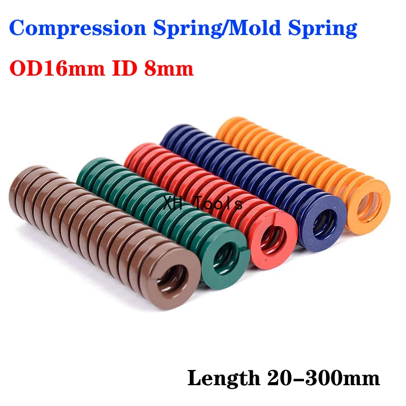 1Pcs OD16mm ID8mm Compression Spring Loading Die Rectangle Mold Springs Red/Yellow/Blue/Green/Brown Length 20-300mm