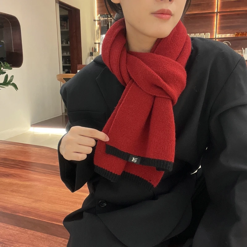 Korean Version Soft Red Knitted Versatile Scarf For Women Winter Solid Color Korean Version Warm Shawl For Women