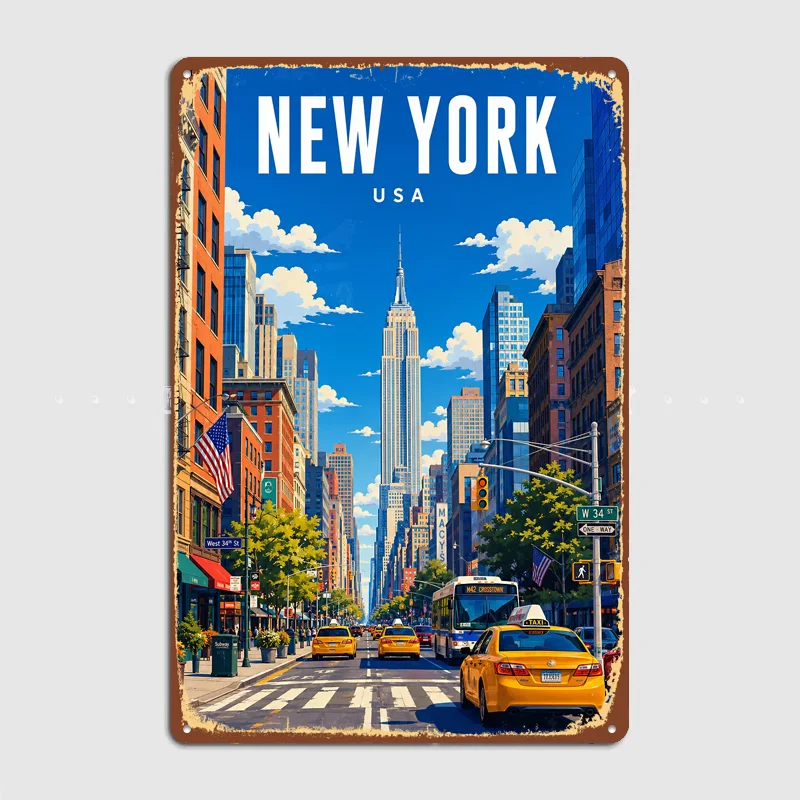 New York City Empire State Building Metal Custom Sign Living Room Indoor Decor Room Decoration Bedroom Posters Home Decor