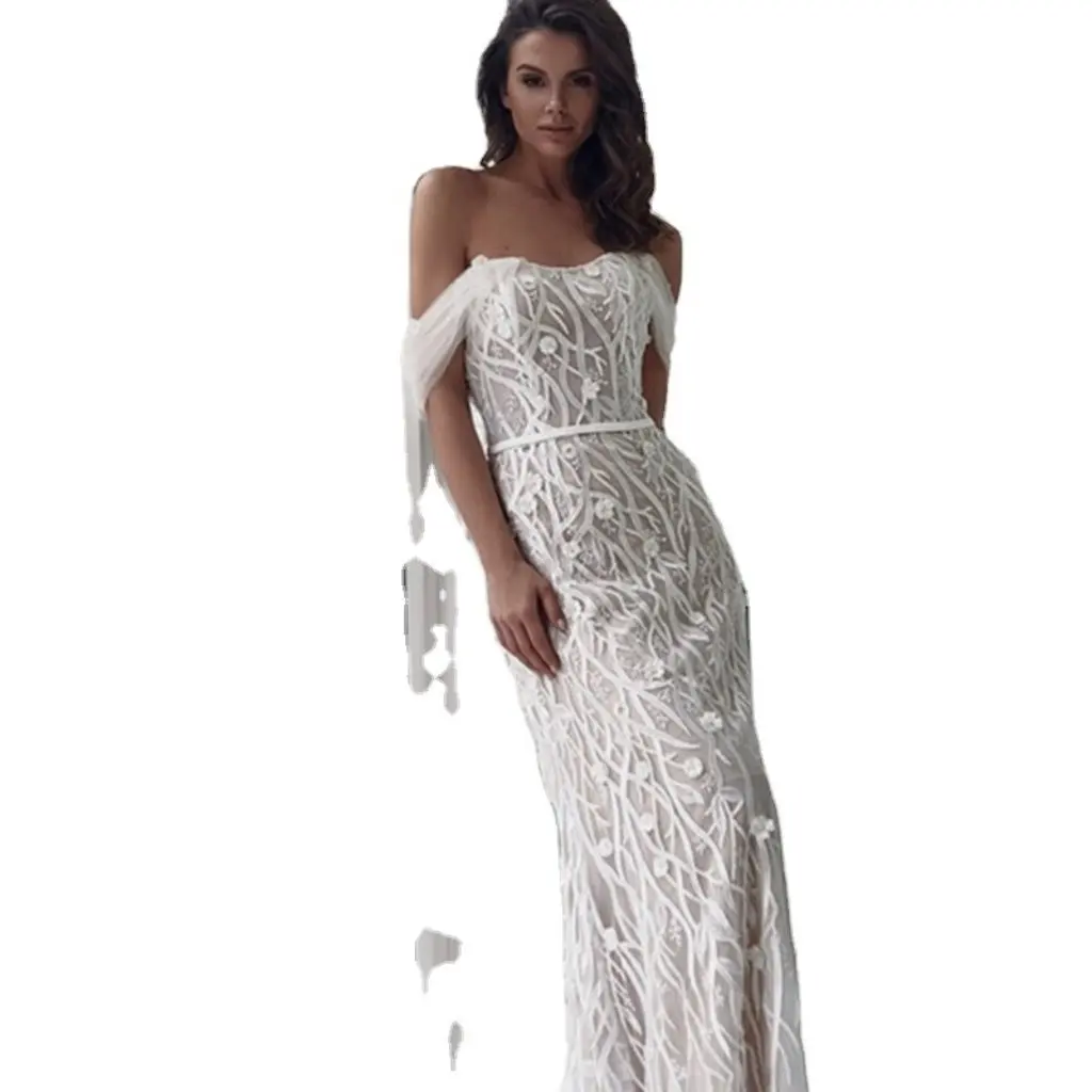 Gonna da vacanza al mare da donna Autunno che dimagrisce design a coda di pesce Abito sexy a fiori in pizzo con bretelle senza schienale per