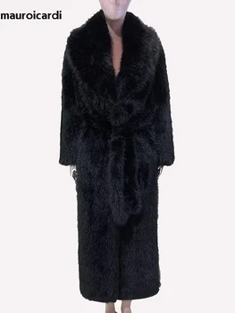 Mauroicardi inverno longo fofo grosso quente macio peludo falso toscana casaco de pele feminino xale colarinho elegante roupas de grife de luxo