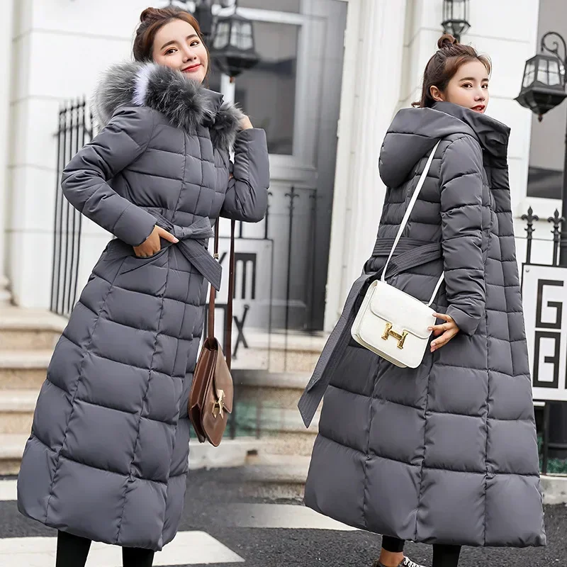 

2023 Autumn Winter Fashion Brown Black Warm Thick Down Coat Jacket Women Oversize Vintage Luxury Hooded Long Coats Parka Female