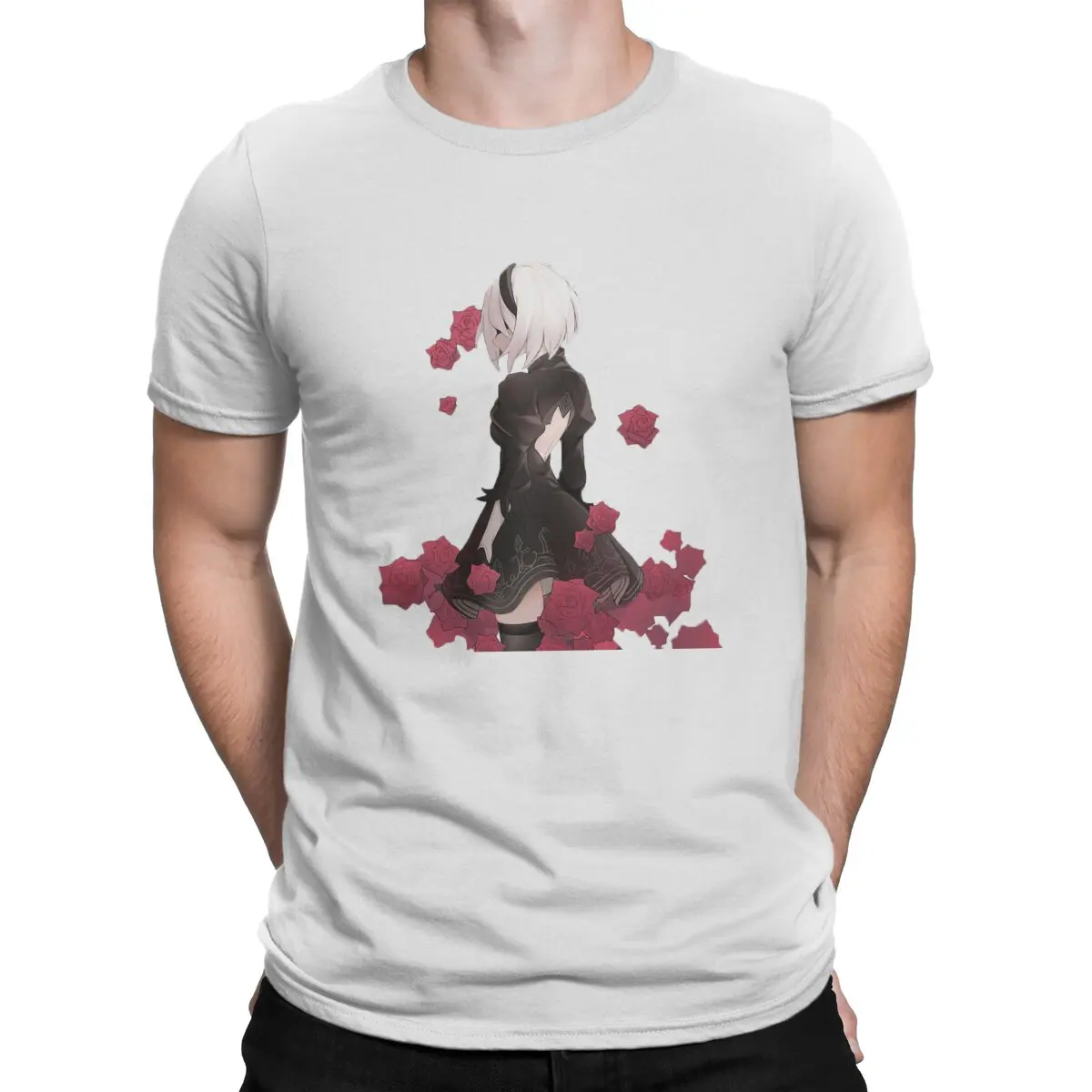 NieR Automata Rendering Ghoul Tshirt Graphic Men Tops Vintage Homme Summer Polyester Streetwear Harajuku T Shirt