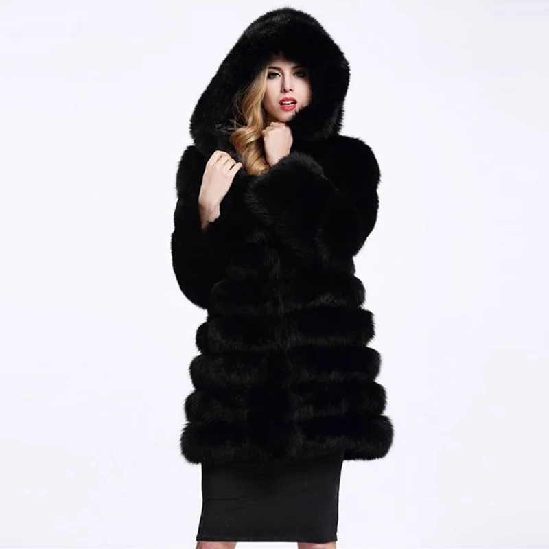 เสื้อขนสัตว์ Faux 2022ฤดูหนาวใหม่ผู้หญิงยาวเสื้อขนสัตว์ Hooded หญิงหนา Warm Fluffy Faux Fur Jacket สีชมพูประดิษฐ์ขนสัตว์ Overwear