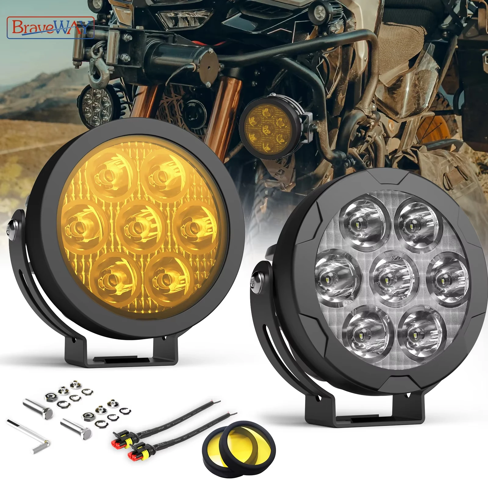 

BraveWAY 4.5 Inch LED White/Yellow Work Headlight Fog Light For Motorcycle Offroad Truck BUS ATV UTV 10-80V DC Super Bright Lamp