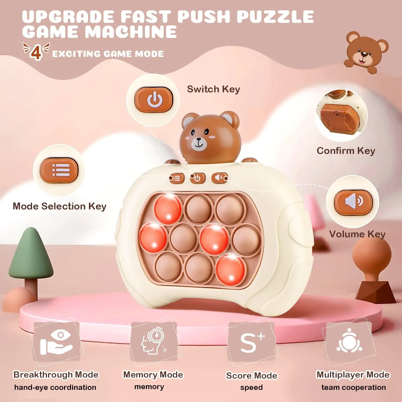 Upgraded Electronic Pop-Push Childrens Press Handle Fidget Toy Quick Push Game Squeeze Relief Toys Whac-A-ole Toys Sensory Toys