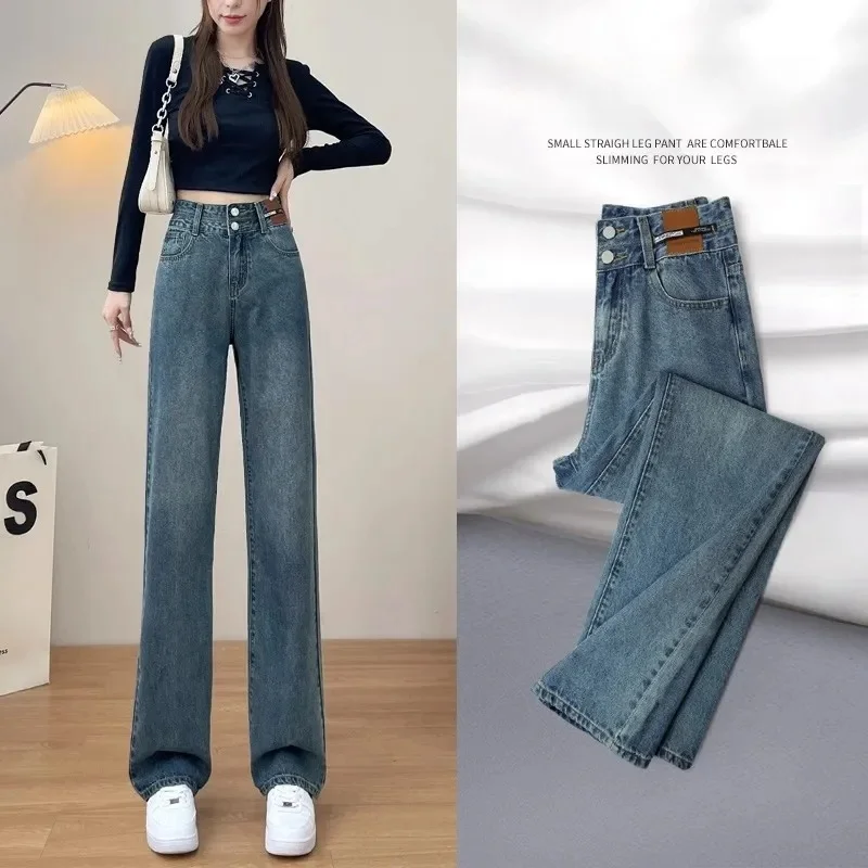 

Jeans For Women Spring And Autumn Straight High Waist Vaqueros Loose Casual Women Pant Zipper Wide Leg Pants Pantalones De Mujer