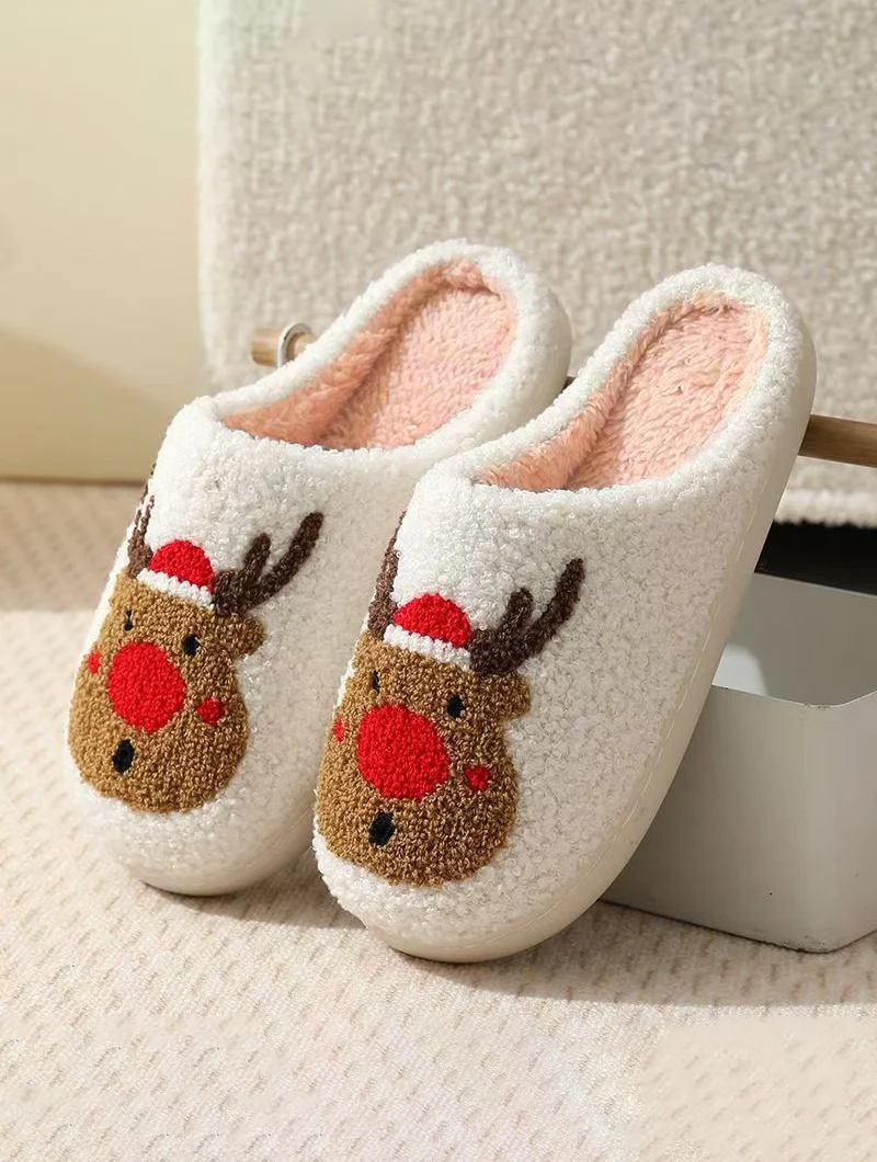 Men's Home Slippers New Christmas Tree Deer Cartoon Warm Winter Cotton Slippers for Men and Women Couple Home Indoor Cotton Slip